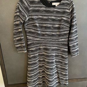 Black and Tan Striped Fit and Flare Dress